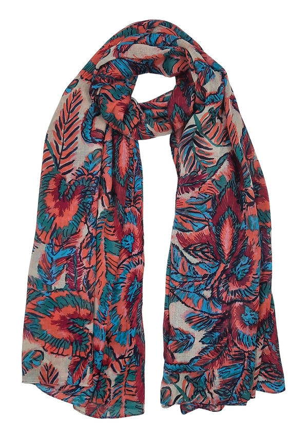 Mix Leaves Print Scarf (SE-2709_Turq)